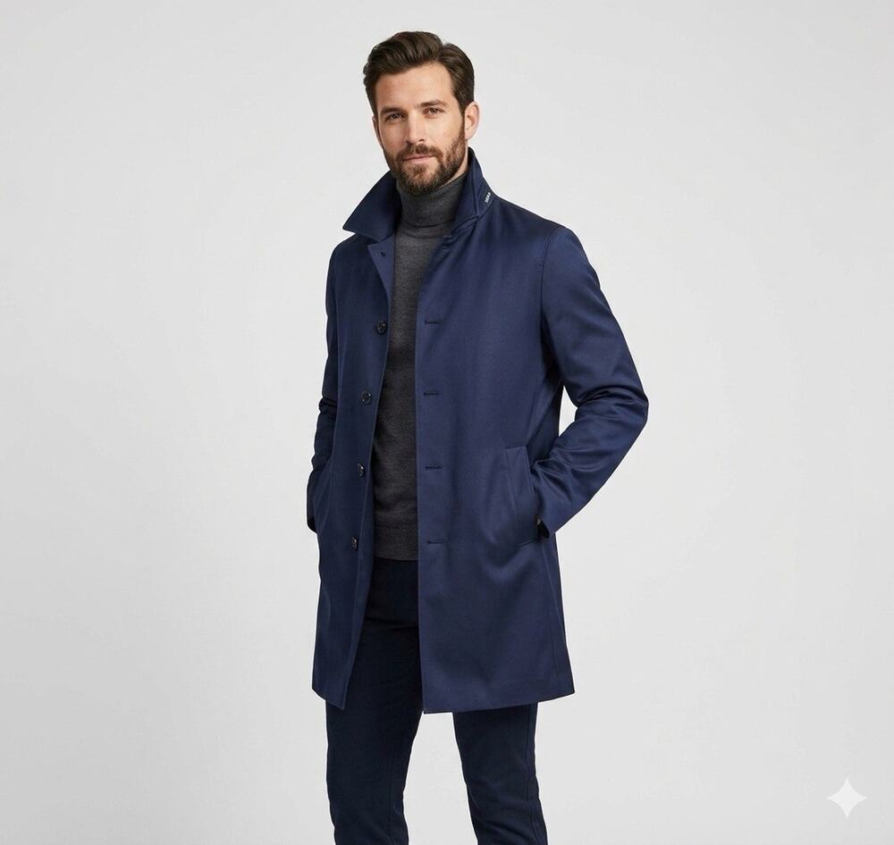 Murano Mens Navy Blue Single Breasted Overcoat Car Coat Sz M Outerwear
